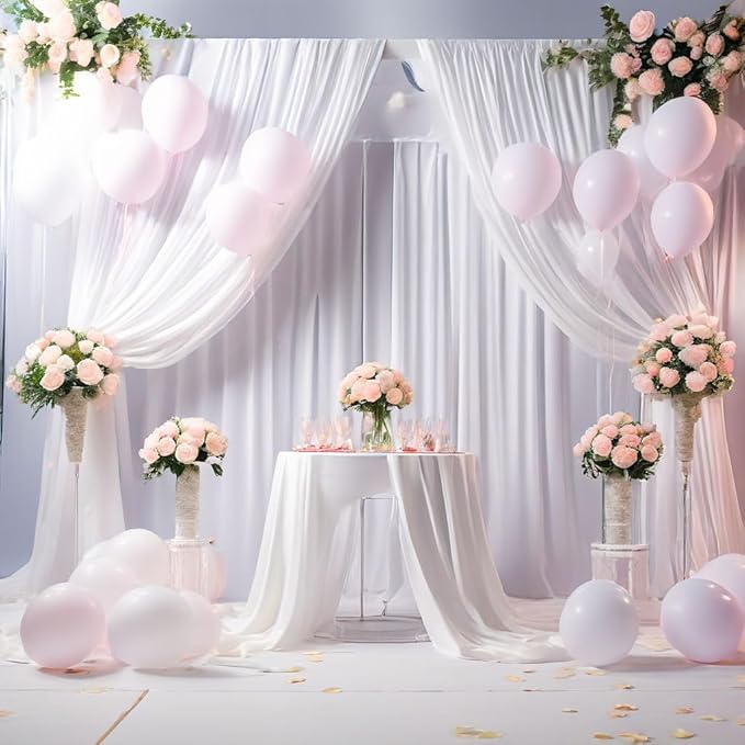 NSSONBEN 10x10 ft Wrinkle Free White Backdrop Curtains for Parties, Polyester Photo Backdrop Drapes 2 Panels 5x10ft for Wedding Birthday Party Photography Background Indoor Outdoor