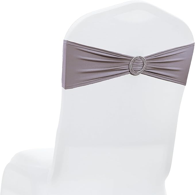 MDS Pack of 150 Spandex Chair Sashes Bows Universal fits Elastic Stretch Chair Bands Ties with Buckle Slider Bow for Wedding Decoration Spandex Slider Sashes Bow - Silver Gray