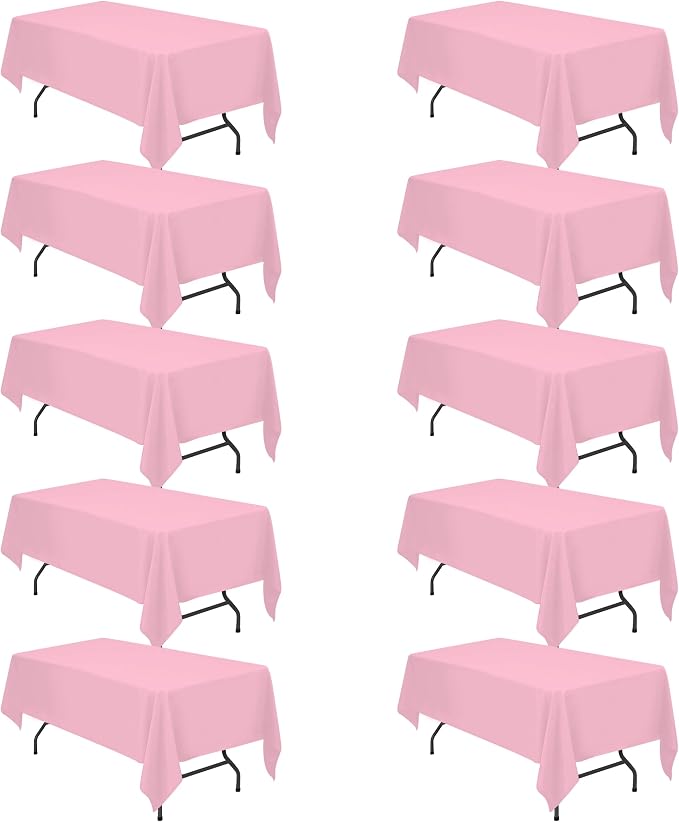 BRILLMAX 10 Pack Pink Tablecloths 60 x 102 Inch for 6ft Rectangle Tables - 150 GSM Polyester Fabric, 15" Standard Drop, Water, Stain & Wrinkle Resistant Cloth Cover for Wedding Banquet Dining Buffet