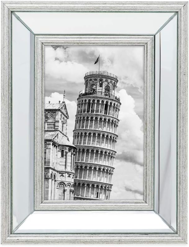Isaac Jacobs 4x6 Silver Beveled Mirror Picture Frame - Classic Mirrored Frame with Slight Slanted Angle Made for Wall Décor Display, Tabletop, Photo Gallery and Wall Art (4x6, Silver)