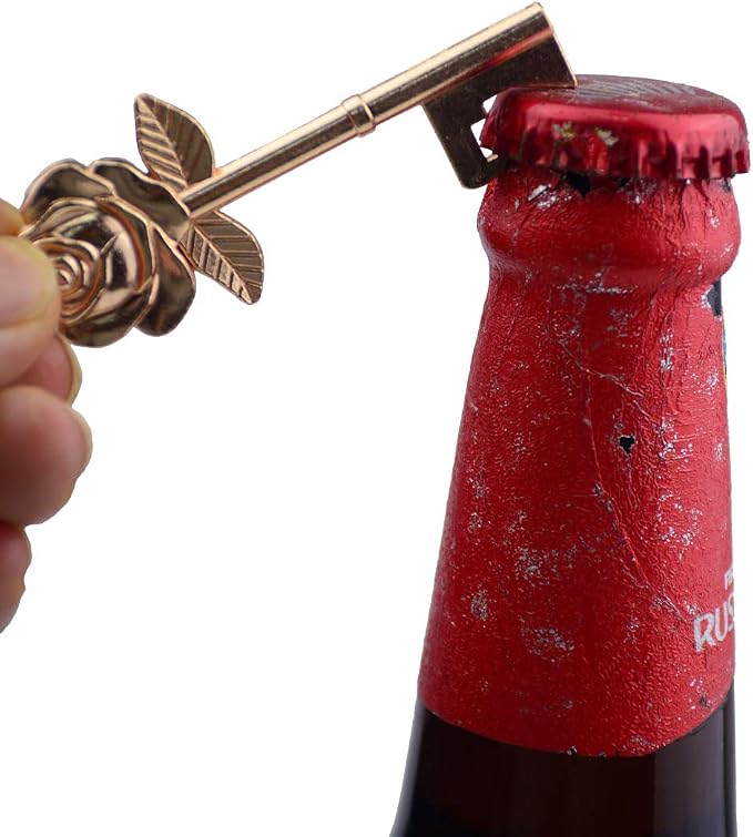 Makhry 50 Set Skeleton Rose Key Bottle Openers with Candy Box In Antique Vintage Style Escort Tags French Ribbon As A Gift Souvenir At Wedding Party Supplies (Rose Gold)