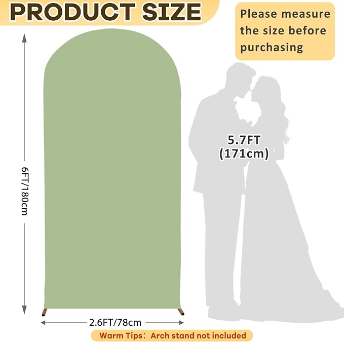 Sage Green Wedding Arch Cover 6ft Spandex Fitted Wedding Arch Stand Covers Double Sided Chiara Arch Cover Round Top Arch Backdrop Covers for Party Ceremony Graduation Celebration Decor