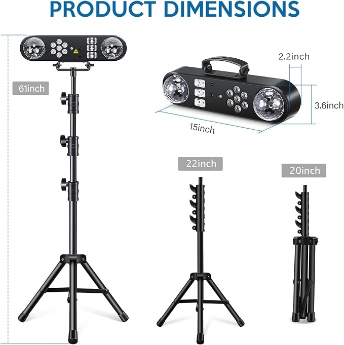 Telbum DJ Lights with Stand, 5 in 1 Party Bar Light Set with Rotating Ball, Strobe, UV, Colorful LED Par Light and Pattern, Sound Activated DJ Lighting System for Disco Stage Gig Band Wedding