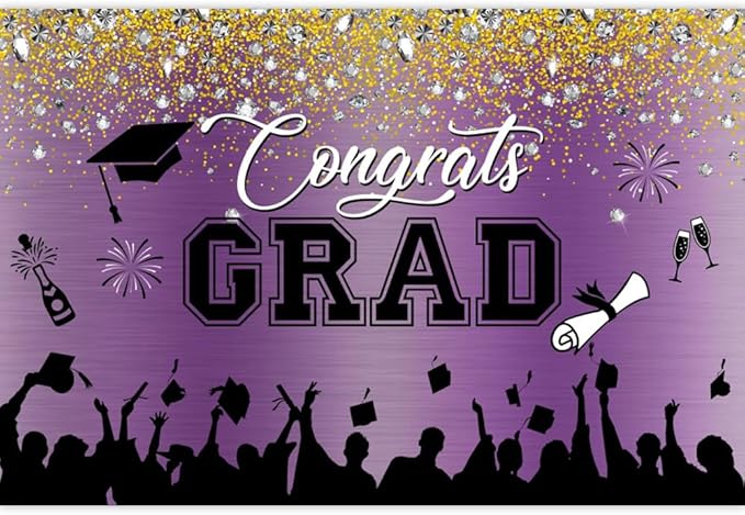 Leowefowa Congrats Grad Backdrop 9x6ft Black Gold Glitter Graduation Backdrops for Photography Congratulations Graduates Backdrop Banner Grad Prom Party Decor Grad Photo Booth Props