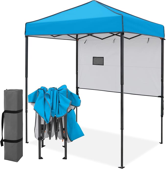 EAGLE PEAK 6x4 Instant Pop Up Canopy Tent with 1 Half Wall Panel, Straight Leg Sun Shelter, Portable Canopy with Carry Bag for Camping, Beach & Sports, Light Blue