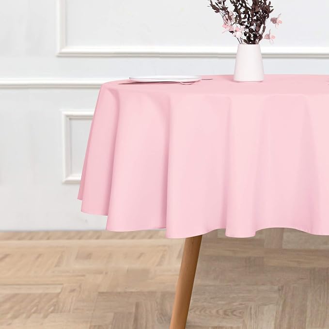 sancua Round Tablecloth - 48 Inch - Water Resistant Spill Proof Washable Polyester Table Cloth Decorative Fabric Table Cover for Dining Tables, Buffet Parties and Camping, Pink