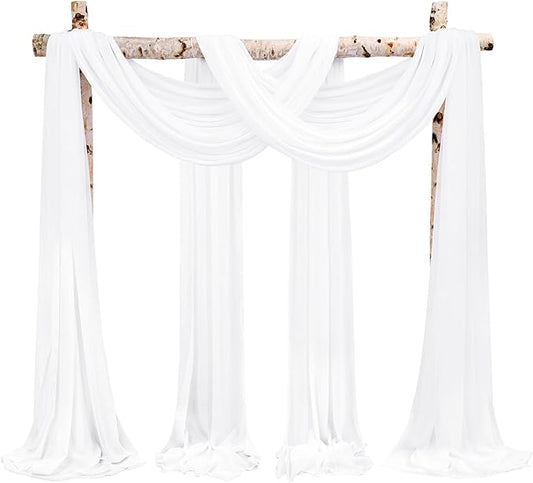 Showgeous Cream White Wedding Arch Drapes, 4 Panels 28" x 19ft Chiffon Fabric Drapes for Ceremony, Reception, Party