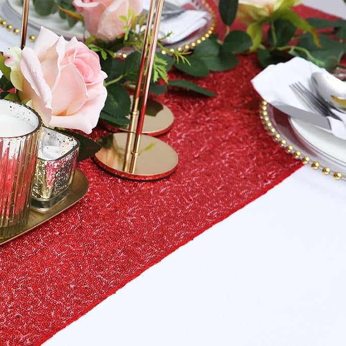 2 Pack Red Sequin Table Runner 12 x 72 Inch - High Density Sparkly Glitter Table Runners for Wedding, Birthday, Anniversary Banquet, Shimmering Red Party Decor