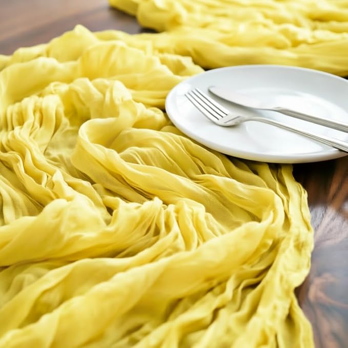 LINXTAR Yellow Cheesecloth Table Runner 160 Inches 14Ft Gauze Summer Boho Table Runner for Wedding Tea Party Baby Shower Bridal Birthday Home Decoration