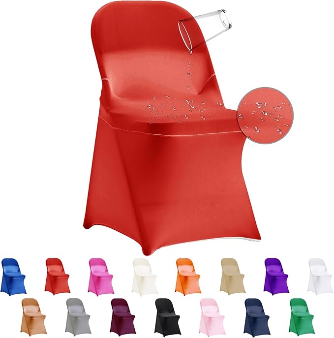 12 PCS Waterproof Stretch Spandex Folding Chair Covers, Dining Room Chair Slipcovers Protector for Wedding, Banquet, Party, Holidays, Celebration and Decoration（Red）