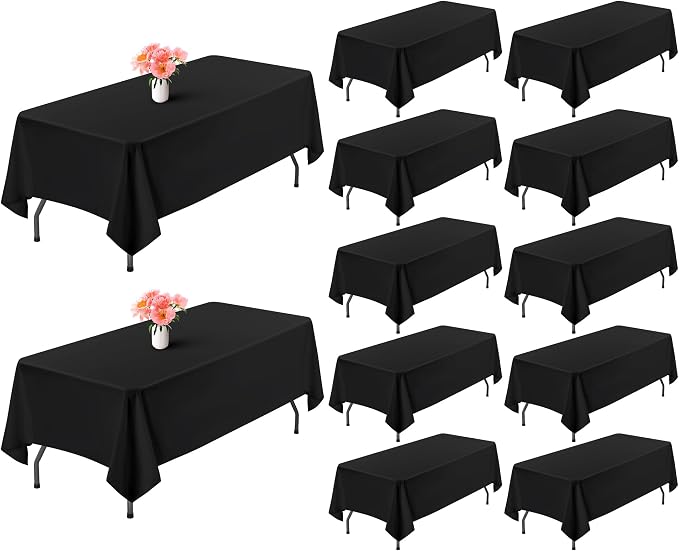 Showgeous 12 Pack Table Cloth Black Tablecloth 60 x 102 Inch Clothes for 6 Foot Rectangle Tables, Wrinkle Resistant Washable Polyester Cover Wedding Parties Banquet Camping Dining
