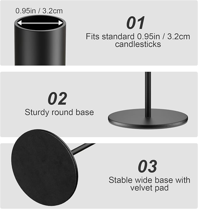 zeochyni Black Candlestick Holders Set of 3, Decor Taper Candle Holder for Wedding, Dinning, Party,Fits 3/4 Inch Thick Candle