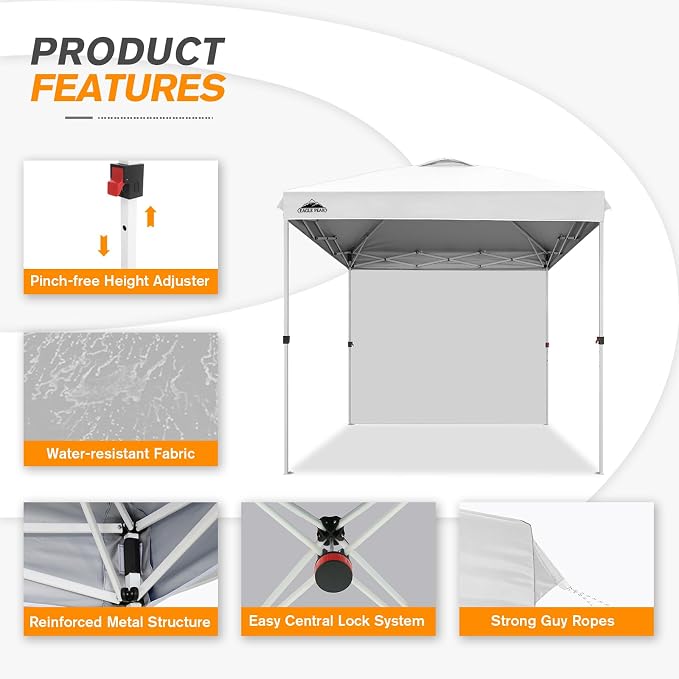 EAGLE PEAK Commercial Canopy 8x8 Pop Up Canopy Tent with 1 Sidewall, Easy Setup Heavy Duty Instant Event Shelter for Vendors & Markets, Outdoor Sun Shade, White