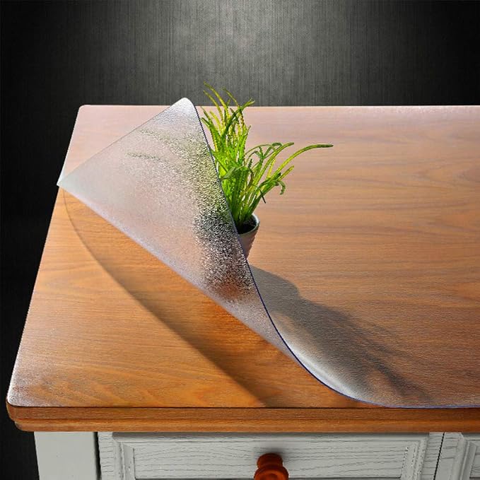 NECAUX Custom Multisize 1.5mm Thick Frosted PVC Table Cover Protector - 18 x 60 Inch 5 Foot Waterproof Plastic Rectangle Vinyl Desk Mat for Coffee Table/Countertop/Console Table