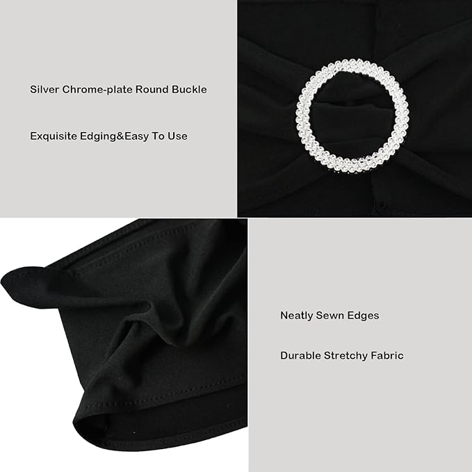 Spandex Chair Sashes Bands 50PCS Stretch Chair Ties Bows with Buckle Slider for Wedding Party Banquet Decoration (Black)…