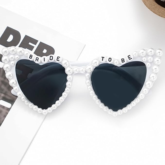 JoyChoi Bachelorette Party Accessories for Bride – 3-Piece Kit with Heart Sunglasses, Bride Sash & Veil – Cute Bridal Shower Decorations & Engagement or Wedding Gift Set for Women