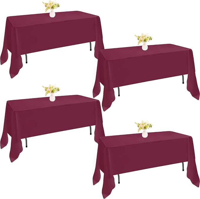 4 Pack Rectangle Tablecloth 60x126 Inch Burgundy Washable Polyester Table Cover for Wedding Dining Table Buffet Parties Banquet Decoration（Burgundy）