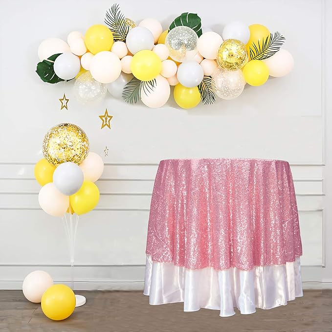 Juya Delight 50-Inch Round Fuchsia Pink Sequin Tablecloth for Wedding Birthday Party Festival Ceremony Dessert Table
