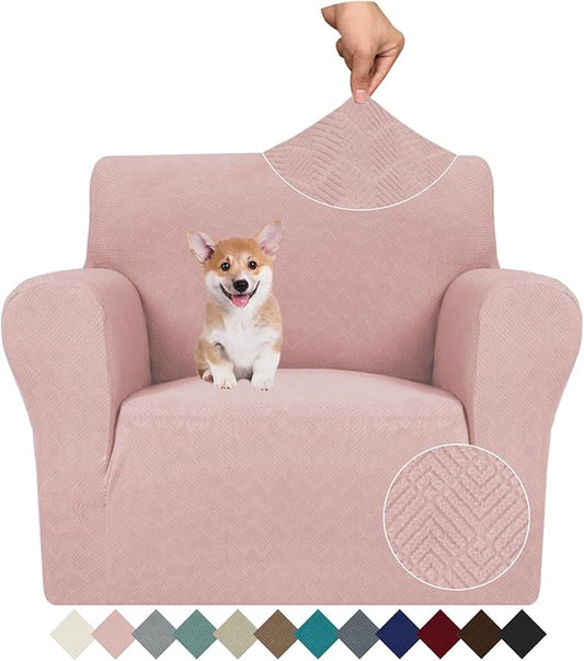 JIVINER Stretch Armchair Slipcovers, 1 Piece Chair Sofa Covers 1 Seater Couch Covers with Elastic Bottom for Kids, Pets (Dusty Pink, Chair)