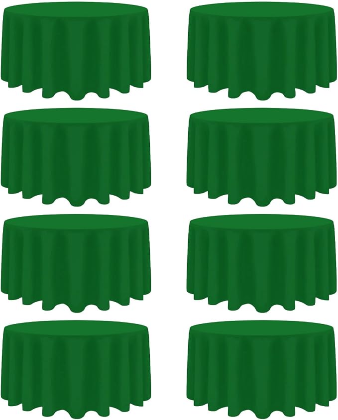 8 Pack Green Round Tablecloth 120 Inch Wrinkle Resistant Round Green Table Cloth Reusable and Washable Polyester Fabric Table Covers for St. Patrick's Day Buffet Wedding Party and Banquet
