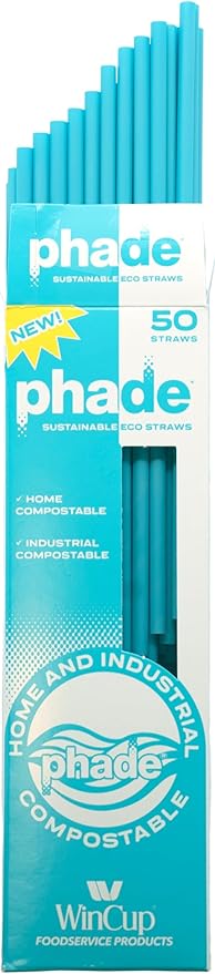 phade Eco-Friendly Sustainable Marine Biodegradable, Compostable 7.75" Jumbo Straws, Un-wrapped, 1 Box - 50 Count