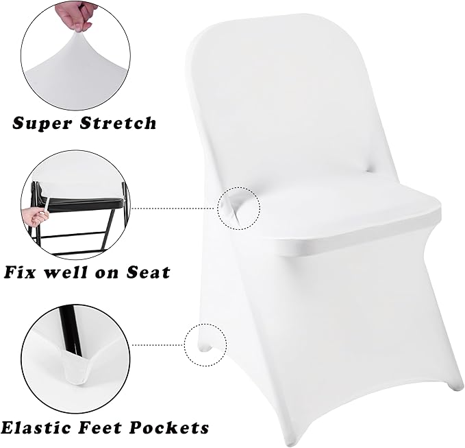 12 PCS Waterproof Stretch Spandex Folding Chair Covers, Dining Room Chair Slipcovers Protector for Wedding, Banquet, Party, Holidays, Celebration and Decoration（White）