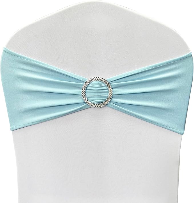 Spandex Chair Sashes Bands 30PCS Stretch Chair Ties Bows with Buckle Slider for Wedding Party Banquet Decoration (Baby Blue)