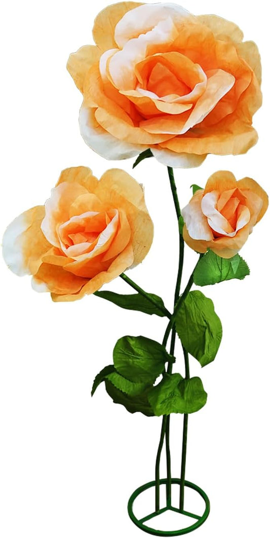 3PCS Giant Fake Flowers Realistic Waterproof - 3D Artificial Flower Durable Easy Maintenance Perfect for Home Garden Weddings Events Christmas Graduation Party Decorations (3PCS-Roses-Orange)