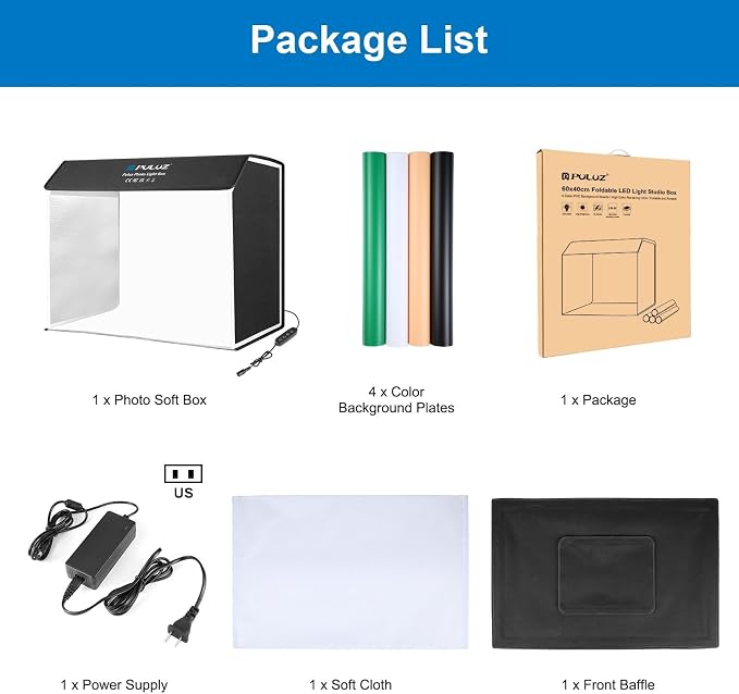 PULUZ 24x16 Inch Professional Photo Light Box with 672 LED Dimmable Lights, 3000K-6500K Dimmable Temperature, Portable Shooting Tent Kit with 4 Backdrops for Product Photography
