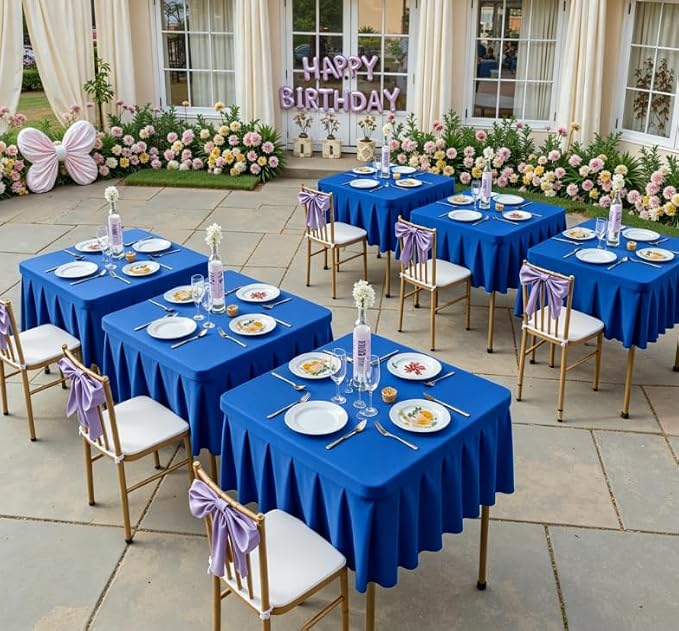 Shillance 34x34 Inch Royal Blue Spandex Square Tablecloth, Wrinkle Free Royal Blue Fitted Table Cloth for Square Tables,Washable Pleated Table Cover for Wedding Birthday Cocktail Party Buffet Dinner