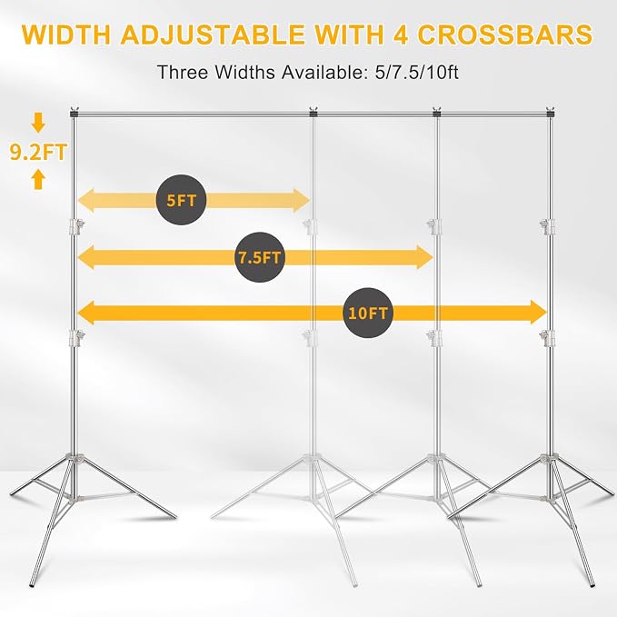 Photo Backdrop Stand 8.5 x10Ft Stainless Steel Heavy Duty Back Drop Adjustable Stand with Clamps Clips Carry Bag, Background Support System Kit, Backdrop Frame for Photography, Party, Wedding