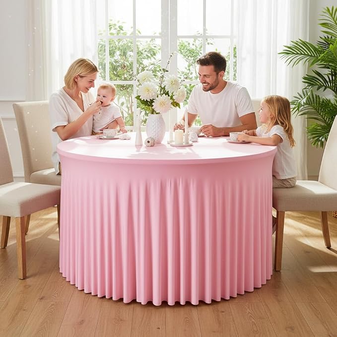 6FT Pink Round Spandex Tablecloth 8 Pack – Stretch Fitted Table Cover for 72 Inch Round Table, Wrinkle Free Elastic Round Tablecloth for Baby Shower,Birthday Party,Wedding Reception,Banquet