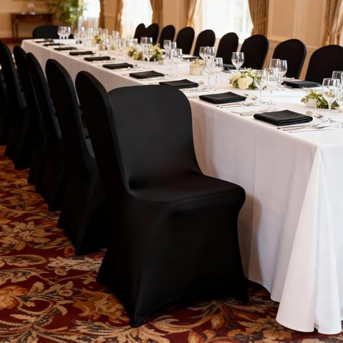 50 Pcs Black Folding Chair Cover Washable Removable Universal Fitted Chair Cover Protector for Wedding Party Banquet Holidays Celebration Decoration Chair Covers