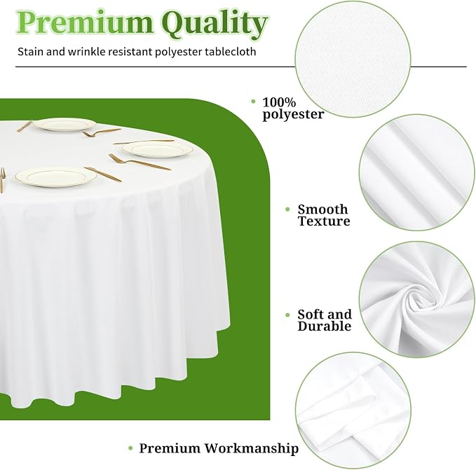 12 Pack Round Tablecloth 120 inch White Table cloths for Round Tables,Stain and Wrinkle Resistant Washable Polyester Tablecloths White Table Cloth 120 Inch Table Cloth for Wedding Party Birthday