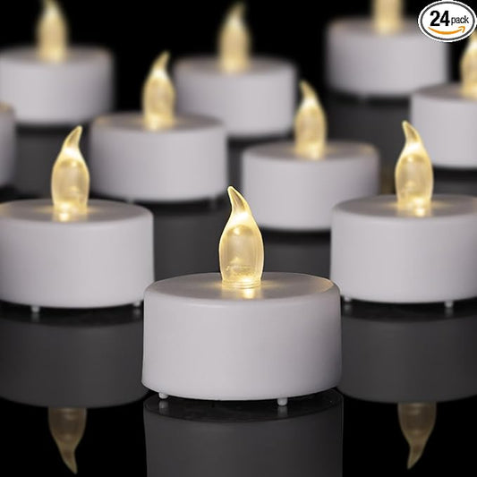 PUNPUBA LED Tea Lights Candles- 24Pack Flameless Candles Realistic and Bright Flickering Long Lasting 200Hours for Holiday Celebration,Party, Home Decoration WarmWhite,Battery Operated