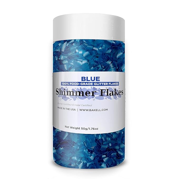 Bakell's Blue Shimmer Flakes - (50 gram 1x Jar) | Magical Edible Glitter Flakes for Spectacular Culinary Creations!