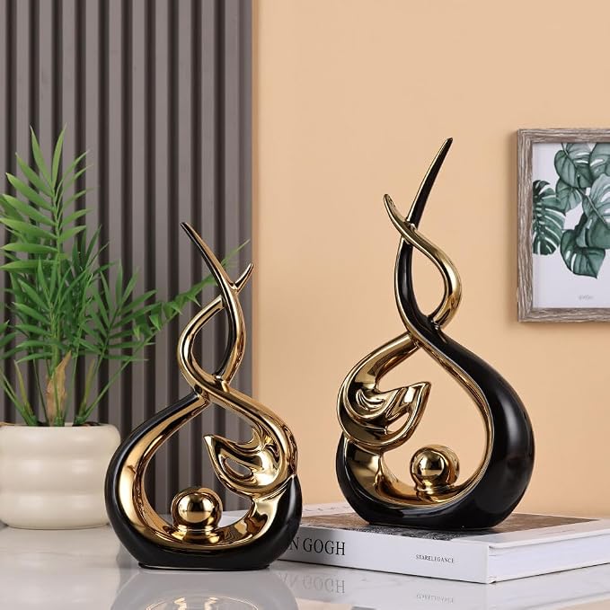 QIANLING Home Decor Modern Abstract Art Ceramic Statue - Black and Gld Ceramic Sculpture, Dining Table Centerpiece Decor, Decoration for Home Decor Living Room Entryway Table Bookshelf Mantle Shelf