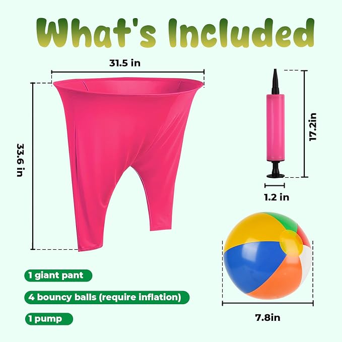 Granny Pants Yard Game, Granny Pants with Bouncy Balls & Pump, Giant Pants Outdoor Game & Big Pants Ball Catch Game, Granny Pants Game for Kids & Adults, Perfect for Family Reunion Games