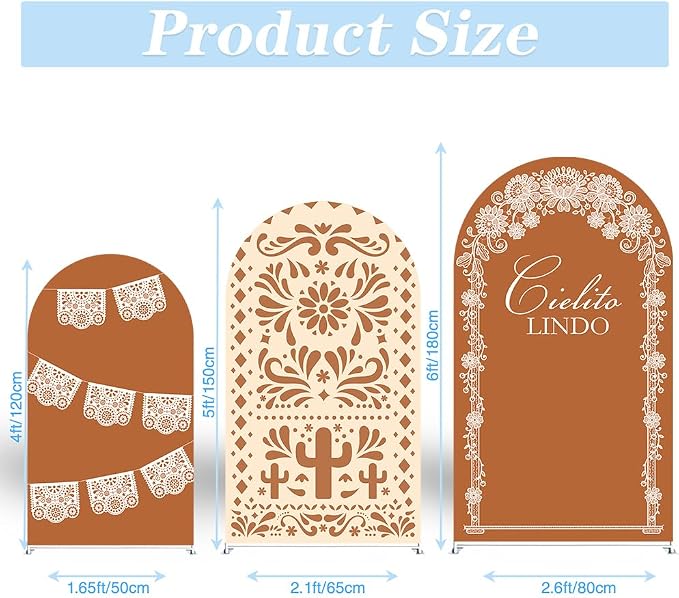 Set of 3 Arch Backdrop Cover Cielito Lindo Baby Shower Spandex Arch Fabric Cover for Mexican Bridal Wedding Birthday Party Decoration (4FT 5FT 6FT,Clay Brown)