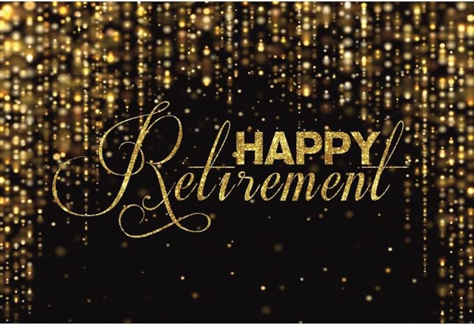 9x6ft Happy Retirement Photography Backdrop Luxury Black and Gold Party Backdrop Background Gold Glitter Celebrate Retirement Party Decorations Wallpaper Studio Props Bokeh Banner Supplies