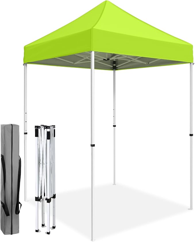 COOS BAY 5x5 Pop Up Canopy Tent, Portable Lightweight Sun Shelter with Carry Bag, Easy Setup Outdoor Canopy for Beach, Camping, Sports & Backyard Shade, Neon Green