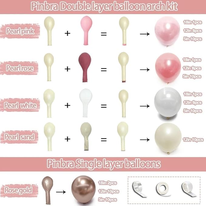 Pink White Balloon Garland Double Stuffed, Pastel Pearl Pink Champagne Gold White Sand Balloon Arch Kit for Mother's Day Birthday Baby Shower Bridal Shower Wedding First Communion Party Decorations