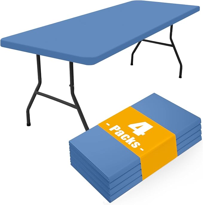 Smiry 4 Pack Rectangle Picnic Table Cloth, Waterproof Elastic Fitted Tablecloths, Washable Polyester Rectangular Patio Table Cover for Camping, Indoor and Outdoor (Stone Blue, 30"x96")