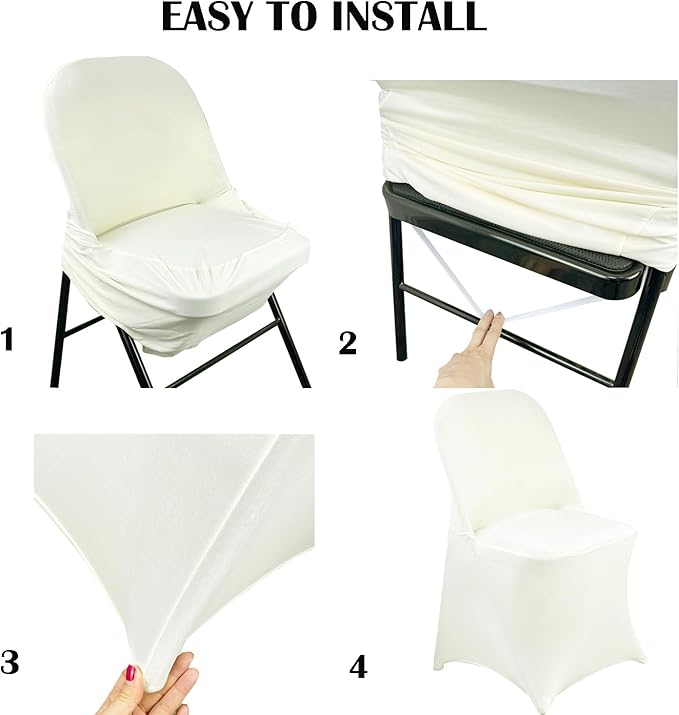 10PCS Stretch Spandex Folding Waterproof Chair Covers,Universal Fitted Chair Cover Protector for Wedding Party Banquet Holidays Celebration Decoration(Ivory)