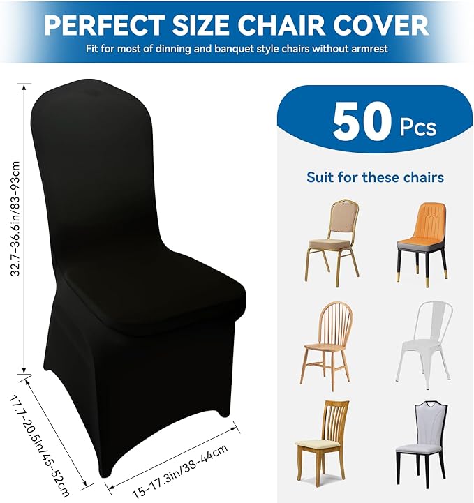 50 Pieces Black Chair Covers - Versatile Stretch Polyester Spandex Dining Chair Slipcovers for Dining, Party, Wedding, Banquet, and More