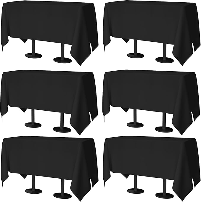 60x102 Table Cloth - 6 Pack Rectangular Black Washable Stain and Wrinkle Resistant Polyester Table Cover for Dining Tables, Various Parties and Camping (Black)
