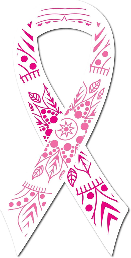 Magnet Me Up Breast Cancer Awareness Pink Mandala Ribbon Magnet Decal, 3.5x7 Inches, Automotive Magnet for Car Truck SUV, Stick to Any Magnetic Surface, Showing Support or Fundraising, Crafted in USA