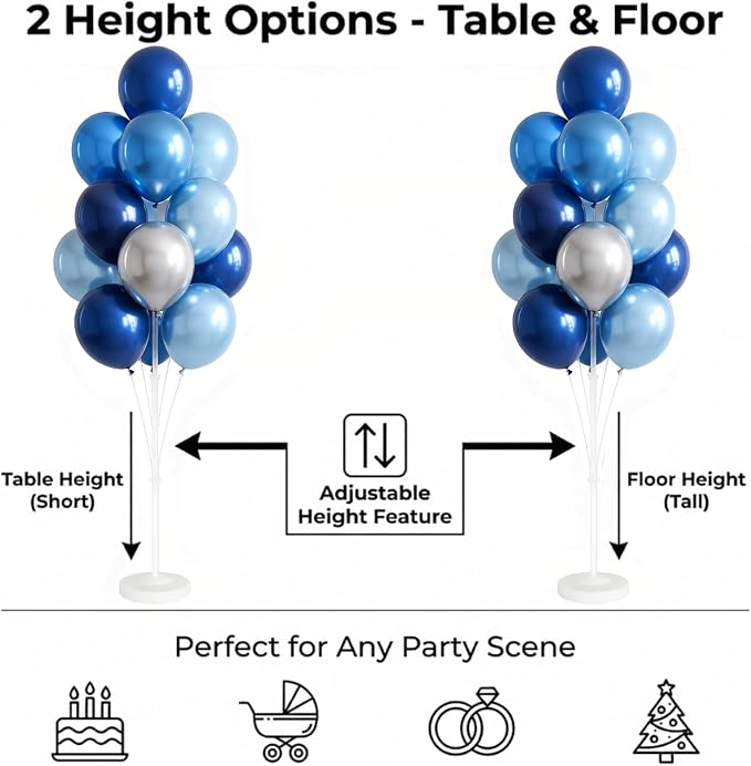 Balloon Column Stand Kit,2 Sets of Assorted Rainbow Balloon Tower Pillar with 10inch Bright Color baloon Reusable Design for Grirls Party,Birthday, Wedding,Baby Shower (Metallic Blue Sliver)