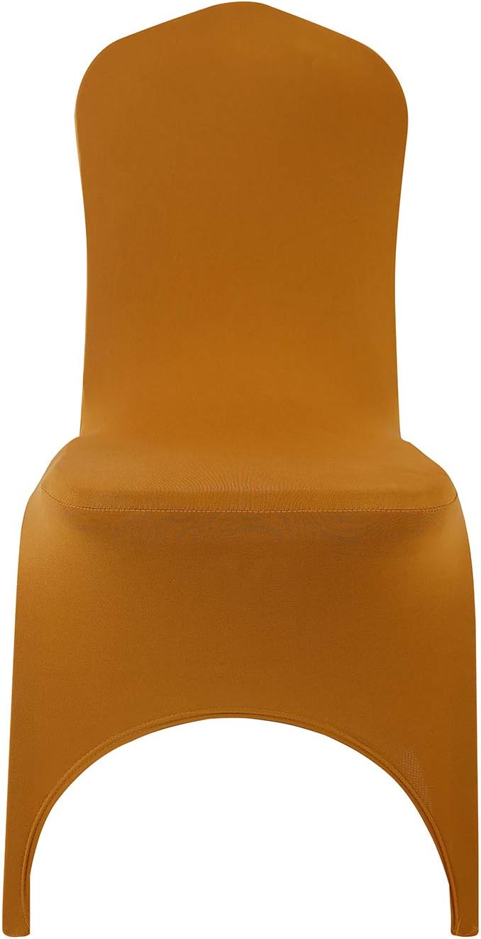 Peomeise Stretch Spandex Chair Cover for Wedding Party Dining Banquet Event with Open Back (Gold,12pcs)