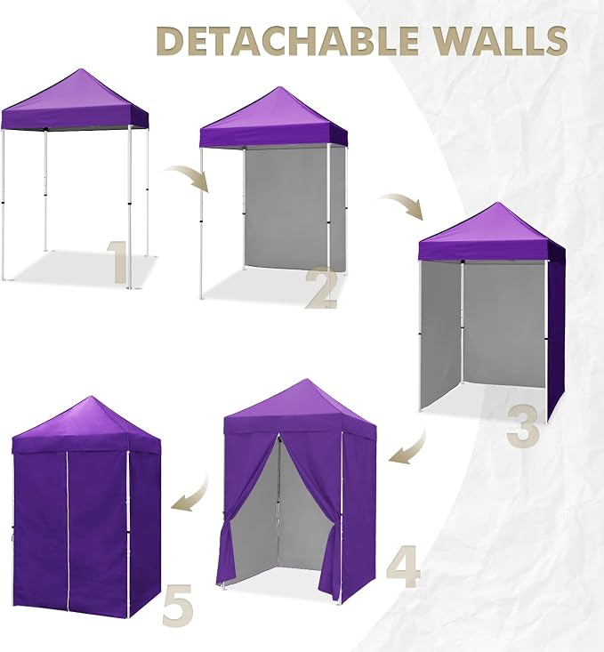 EAGLE PEAK 5x5 Instant Canopy with 4-Side Wall Panels, Small Pop up Portable Canopy Tent with Carry Bag, Light Weight Sun Shelter for Sports, Camping and Beach, Purple